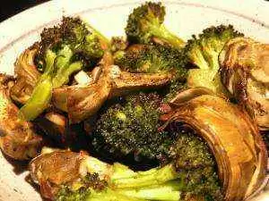 The finished roasted artichokes and broccoli. Photo: CC--Laurel Fan