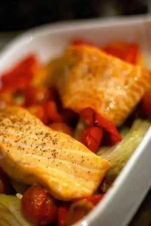 The finished oven-baked salmon. Photo: CC--Nick Brumhall The finished oven-baked salmon. Photo: CC--Nick Brumhall