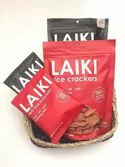 Laiki Red Rice Crackers - Laiki makes a red and black rice variety of their tasty crackers. Image: Mei Adams